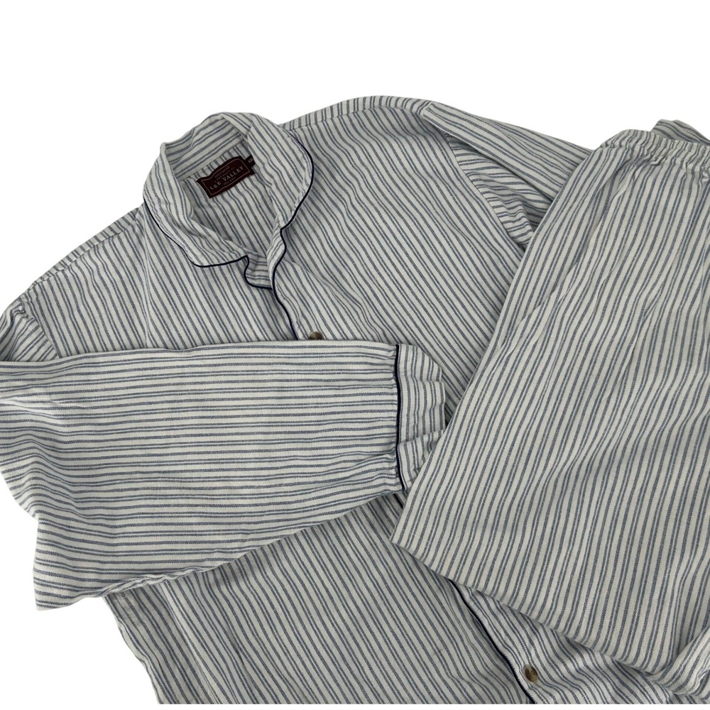 Lee‎ Valley Ireland Nightwear Mens Flannel Pajamas XXL Blue White Striped Cotton